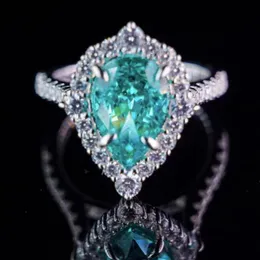 2024 El Yapımı Alyans Lüks Takı 925 STERLING Gümüş Armut Kesim Su Damlası Emerald Cz Diamond değerli taşlar Partisi Kadınlar Gelin Yüzük Sevgili Hediye