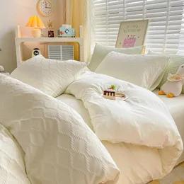 Seersucker Duvet Cover 세트 Candy Color Bedding Flat Sheet Linen Bedclothes ins 34pcs 세탁면 베개 블루 스트라이프 240226