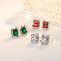 Stud Earrings Luxurious Imitation Shiny Rectangle Square Round Flower Color Zircon Party Fashion Jewelry Accessories For Women