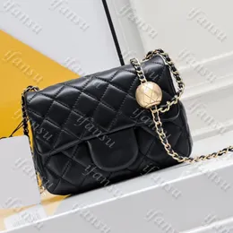 Classic Luxury Women's High Quality Genuine Leather Golden Ball Chain Diamond Grid Versatile One Shoulder Crossbody Bag Higt End Solid Color Flap Square Bag