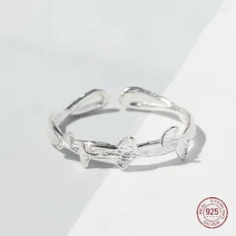 Cluster Rings 925 Sterling Silver Ginkgo Leaf For Women Personality Originality Engagement Ring Opening Adjustable Jewelry Anillos Mujer