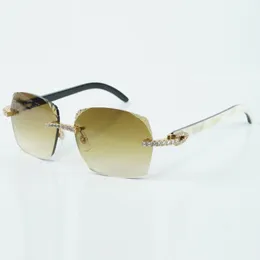 Популярные солнцезащитные очки в изысканном стиле 3524018 с микроогранкой и бесконечными бриллиантовыми линзами, натуральные черные очки из смешанного рога буйвола, размер 18–140 мм