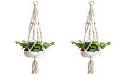 Macrame planta cabide interior ao ar livre pendurado plantador cesta corda de algodão casa jardim varanda decoração 4 pernas 40 Polegada7867193