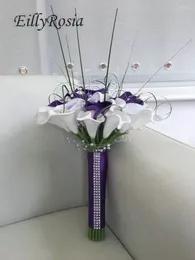 Wedding Flowers Purple Calla Lily Bridesmaid Bouquet Pearls Unique Design Sparkles For Bride Holding Artificial