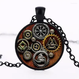 Pendant Necklaces 25mm Round Glass Dome Cabochon Handmade Vintage Viking Vegvisir Steampunk Necklace Jewelry For Men Gift