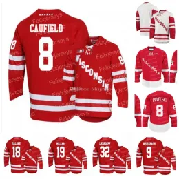 Selling CUSTOM Wisconsin Badgers Hockey Jersey 8 Cole Caufield College NCAA 8 Joe Pavelski Ryder Donovan Seamus Malone Sean Dhooghe Badgers Daniel L