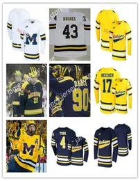 Custom Michigan Wolverines Stitched Hockey Jersey 34 Thomas Bordeleau 37 Jack Leavy 43 Luke Hughes 51 Garrett Van Wyhe 55 Jake Gin9821905