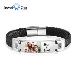 Personalize homens po pulseira de couro nomes de família personalizado aço inoxidável empilhável pulseira jóias presente de aniversário para o pai 240301