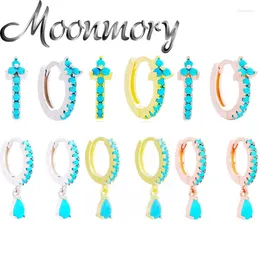 Hoop Earrings Moonmory 925 Sterling Silver Turquoise Bead Huggies For Women Accessories Horse Eye Round Earring Charm Jewelry