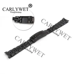 CARLYWET 20mm Black Stainless Steel Solid Curved End Screw Links New Style Glide Lock Clasp Steel Watch Band Bracelet Strap2808