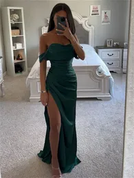 Elegant SheathColumn Elastic Woven Satin Ruched OfftheShoulder Sleeveless Floor Length Backless SweepBrush Train Dresses 240227