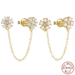 Stud Earrings AIDE 925 Sterling Silver Korean Elegant Rhinestone Flowers Dangle For Women Girls Chain Boucle Aesthetic Studs Jewelry