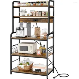 Hooks SUPERJARE Bakers Rack With Power Outlets 65"H Coffee Bar 5-Tier Microwave Stand Storage Station Kitchen