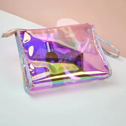 Kosmetiska väskor dragkedja resväska makeup fodral laser färg vattentät tvätt transparent bärbara kvinnor pvc klar lagring