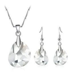 Crystal Bridal Wedding Jewelry Clear Penes Crystal Necklace Earrings Set Silver Women Pendant Necklace Eardrop 2017 Bridesmaid Jew3577872