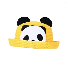 Береты для детей, соломенная шляпа для мальчиков и девочек, летняя пляжная солнцезащитная кепка с закатанными полями с рисунком панды для малышей, для путешествий на море, на открытом воздухе