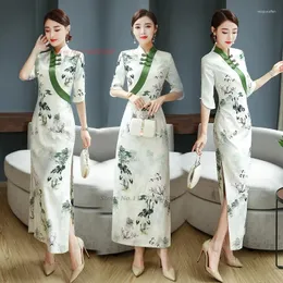 Etniska kläder 2024 Kinesiska förbättrade Qipao Vintage Dress Cheongsam National Flower Print Folk Oriental Banket Evening Vestido