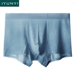 Underpants IYUNYI Transparent Ice Silk Boxer Men Ultra-thin Breathable Underwear Solid Seamless Shorts Male Low Waist Panties