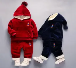 Baby boys girls Autumn Winter clothes set kids cartoon duck thicken hoodies pants 2pcs suits children plus velvet tracksuit4902204