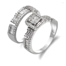 Cluster Rings Dazzling CZ Stone 2PCS 925 Sterling Silver Ring Set For Women Engagement/Wedding Unique Design High Quality Fine Jewelry