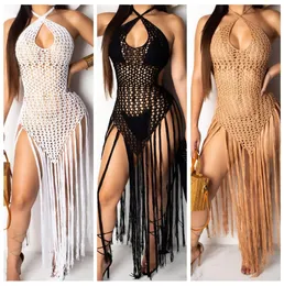 2019 Summer Crochet Hollow Out Tassel Beach Cover Up Dress Sexy Women Bikini Swimsuit Cove Ups Suit Woating Cover Up Ret Plage T4212945