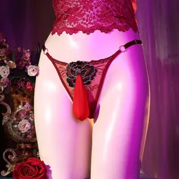 Мужские стринги с цветочной вышивкой, сексуальный сетчатый комплект JJ, прозрачное и забавное, регулируемое нижнее белье большого размера с низкой талией 232542