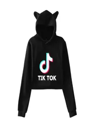 TIK TOK HODIE CAT EAR CAP SWEETER 노출 된 배꼽 카와이 캐주얼 긴 소매 여성용 셔츠 4406293