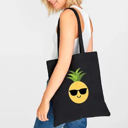 ショッピングバッグ女性ハラジュクキャンバスショルダーバッグパイナップル印刷女性大容量トートレディーエコベージュショッパーハンドバッグ