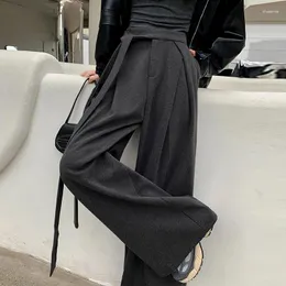 Women's Pants Woolen Lace-up Wide-leg Thickened High Waist Trousers Y2k Women Baggy TrousersKorean Reviews Many Clothes Streetwear
