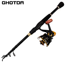 Acessórios Ghotda portátil Ultralight Fishing Haste com rolo reforçado Conjunto de pesca 1,6 1,8 2,1 2,4m