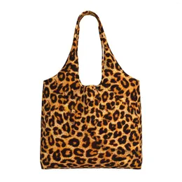 Shopping Bags Leopard Print Animal Skin Reusable Grocery Foldable Washable Tote With Pouch