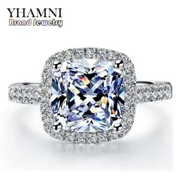 Yhamni Real 100％925 Sterling Silver Rings Whole Inlay 3 Carat Sona Simulation CZ Wedding Rings for Women RH002221T