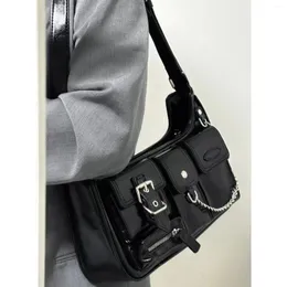أكياس مدرسية Y2K Moto Riker Handbags for Women Gothic Fashion High Street Counter Bag Back Patent Leather Leather Leath