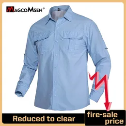 MAGCOMSEN Mens Long Sleeve Shirt with 2 Pockets Sun Protection Quick-drying Shirts for Hiking Fishing Working 230226