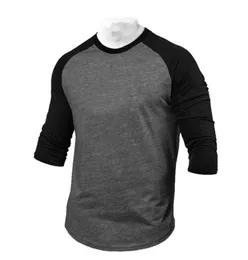 Muscleguys marca tshirt outono fitness raglan sete quartos manga t masculino extra longo streetwear fino ajuste camiseta 2012019934230