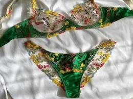 Bras Sets Yimunancy 2Piece Lace Bra Set Women Embroidery Green Floral Panty Underwear Sexy Lingerie SetBras2794131