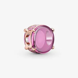 Nowy przylot 100% 925 Srebrny Srebrny Pink Owalny Charm Cabochon Fit Oryginalny Europejski Urok Bransoletka Modna Akcesoria 237D