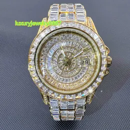 Benutzerdefinierte VVS-Moissanit-Top-Designermarke voller Baguette-Diamant-Uhr, luxuriöser Damen-Hot-Schmuck, Hip-Hop-Eis-Aus-Fill-Moissani-Uhr-Rapper