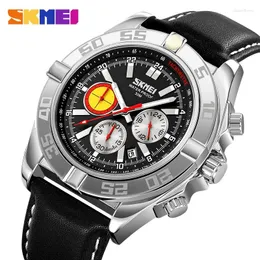 Wristwatches SKMEI Fashion Stopwatch Date Quartz Watches Mens Casual Genuine Leather Strap Waterproof Male Clcok Reloj Hombre