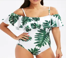 2018 Sexy Ruffled One Piece Swimsuit Print Swimwear Women Off Shoulder Monokini Bodysuit Ladies Fashion Beach Swim Wear Bathin7796318