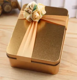 New Selling Metal Candy Boxes Square with Floras Bow Gold Wedding Beautiful Favor Box Gift Box for Guest wedding Supplies Favo7338315