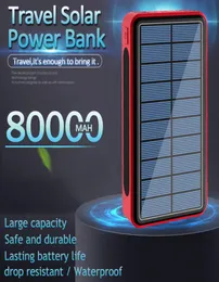 Painel solar de banco de energia solar de 80000mAh para Xiaomi Samsung iPhone à prova d'água e à prova de poeira para emergências ao ar livre com 3 carregadores de luz LED Fre4600096