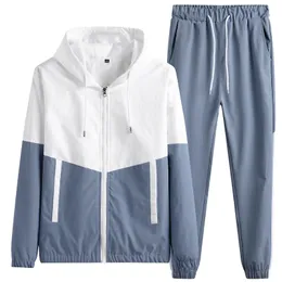 Frühling Männer Casual Sets Herren Jogger Mit Kapuze Trainingsanzug Sportswear Jacken Hosen 2 Stück Sets Hip Hop Laufen Sport Anzug 5XL 240228