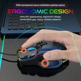 Мышь S700, 10 кнопок, проводная игра, киберспорт, программирование макросов для мыши, 13 режимов подсветки RGB, 6 передач, компьютерная мышь с разрешением 12800 точек на дюйм