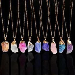 New9 Styles Crystal Natural Gemstone Halsband för kvinnor Män smycken Pläterade guldkedjor uttalande kristallhalsband