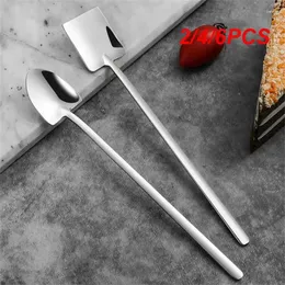 Spoons 2/4/6PCS Stainless Steel Ice Cream Coffee Spoon Shovel Shape Tea Dessert Cake Long Handle Square Tableware Kitchen Tools