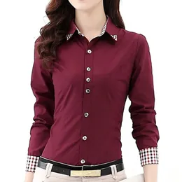 Autunno Primavera OL Camicia da donna Patchwork Plaid Camicie da ufficio da donna Basic Top Blusa Camicette Camisas Femininas 240301