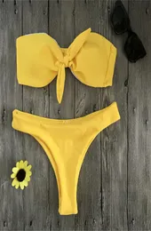 أزياء القوس عقدة Bandeau Bikini مثير قبالة الكتف Swimsuit Summer Sweat Beach ملابس السباحة النساء الصلبة السباحة بيكيني حفلة السباحة 2603479