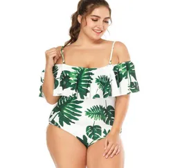 Plus Size Swimsuit 2019 One Piece Floral Bathing Suit for Women Ligh Leaf Beach Swimming Vintage Bather Kobieta Szybkość kąpielowa 31985076981352