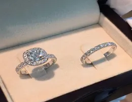 Lyxiga kubikförlovningsringar Set Female Square Geometry Anillos Zircon Crystal Wedding For Women Bridal Jewelry Mujer Bague9489803